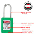 Master Lock S31GRN Thermoplastic Safety Padlock Green, Shackle - Image 3